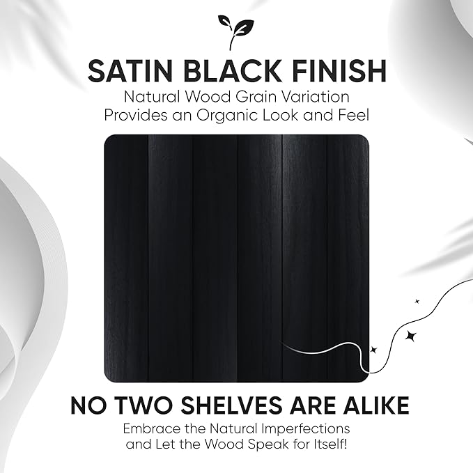 Homeforia Black Floating Shelves 36 inches Long, High End Solid Real Wood 36 inch Floating Shelf for Wall Mounted, Black Wooden 36in Floating Shelves, Heavy Duty Bracket, 36 X 6.5 X 1.75 in, Set of 4