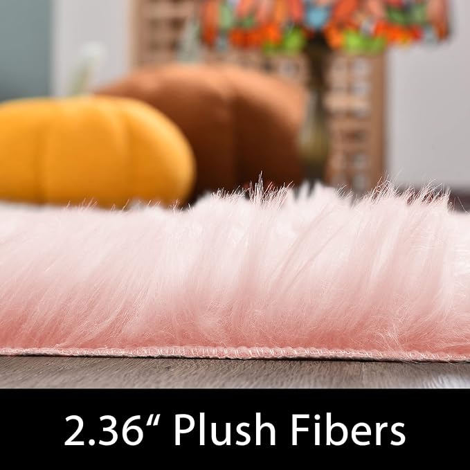 Latepis Big Pink Area Rugs for Living Room 6.7x10 Faux Sheepskin Fur Rug Washable Fluffy Rugs for Bedroom Fuzzy High Pile Plush Rug for Girls Room Luxury Home Decor