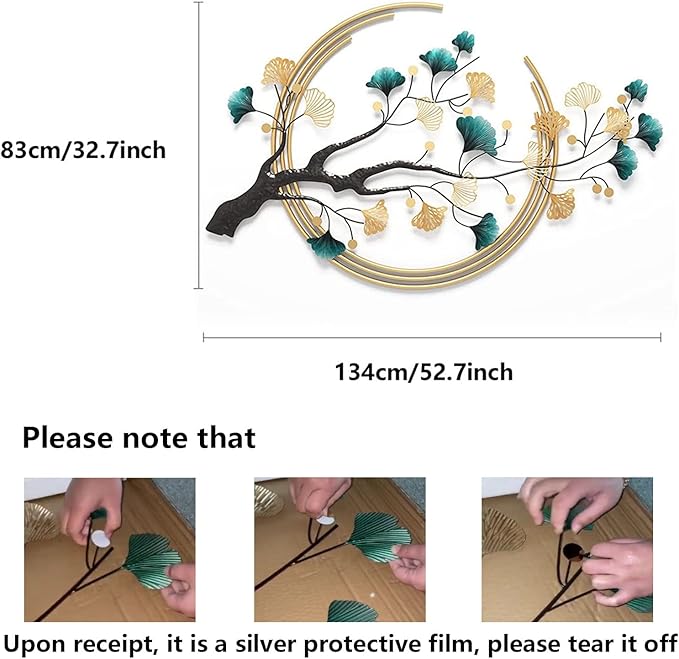 Umbifa Ginkgo Leaf Metal Art Decor 52.7 in * 32.7in 3D Metal Wall Sculpture for Living Room Porch Room Bedroom Modern Art Decor