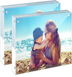 HELPLEX Acrylic Frames, 2 Pack 4x4, 20mm Thicker Frameless Clear Frame, Double Sided Magnetic, Free Standing Desktop Display