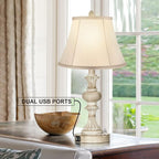 PARTPHONER Touch Control Table Lamp Set of 2, 3-Way Dimmable Bedside Nightstand Lamp with 2 USB Charging Ports, Rustic Farmhouse Desk Lamp with Faux Silk Shade for Living Room, Bedroom - Washed White