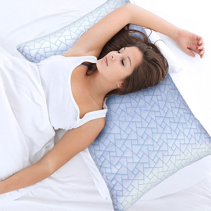 Pillows Queen Size Set of 2 - Adjustable Firm Shredded Memory Foam Pillows - Side Sleeper Bed Pillows for Adults with Washable Cover and Bonus Foam Fill