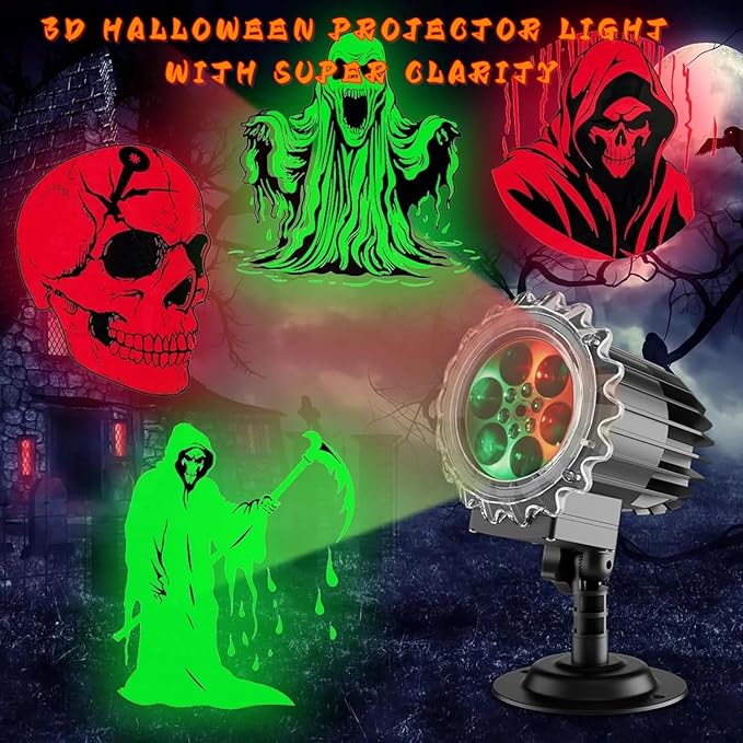 Halloween Projector Lights Outdoor,2025 Upgraded 3D HD Dynamic Skull Ghost Decorations Light,Waterproof Holiday Light,Terror Atmosphere Maker Night Light for Home Window Wall Halloween Decor