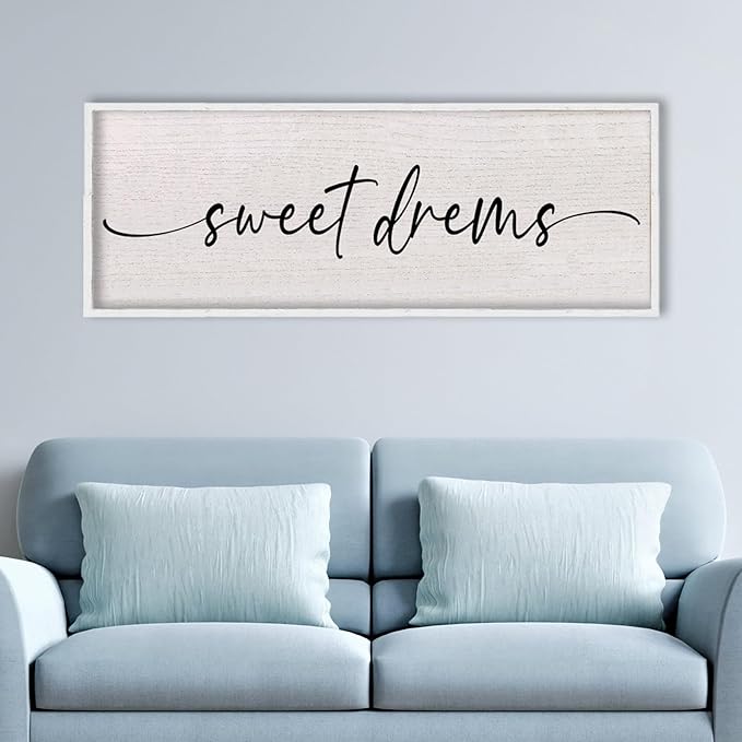 LuZhiQiang Sweet Dreams Sign Wall Decor Above Over Bed 40" x 15" Large Wood Framed for Guest Room Master Bedroom Hanging Wall Art (White)