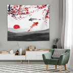 Houselerax Japanese Koi Fish Tapestries, Cherry Blossoms Asian Oriental Flower Branch Koi Fish Carp Tapestry Wall Hanging for Bedroom Living Room Office Decor 60"x50"