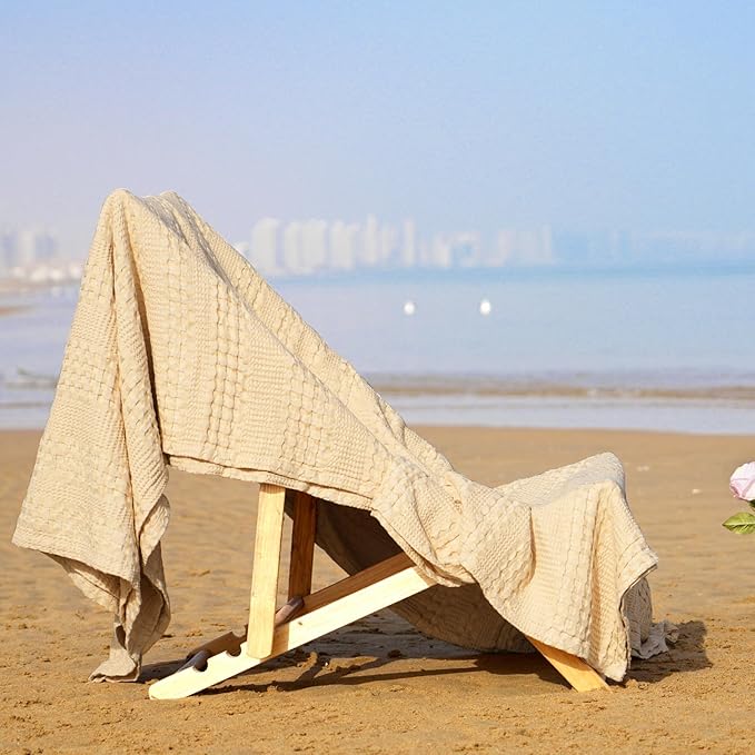 PHF Cooling Waffle Blanket King Size, Lightweight 60% Rayon Derived from Bamboo & 40% Cotton Breathable Blanket for Hot Sleepers, Soft and Luxury for Bed Couch and Sofa, 104"x90", Beige