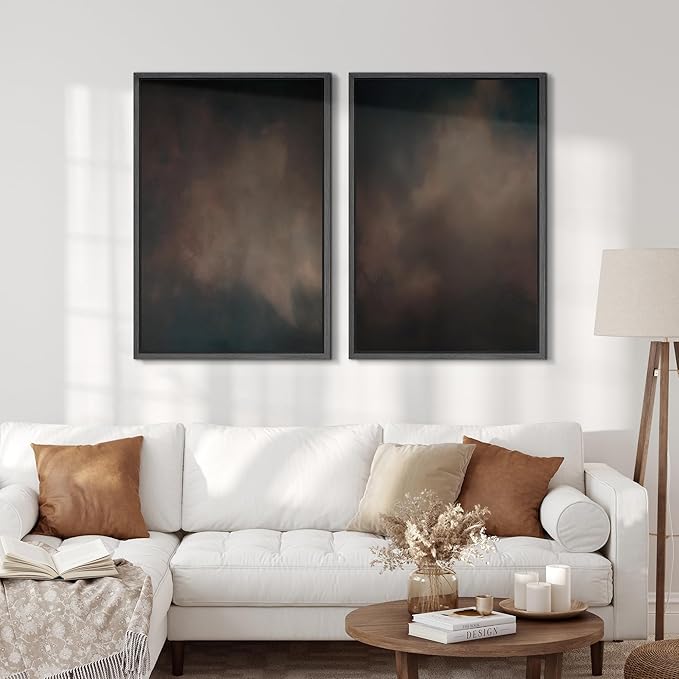 SIGNFORD Framed Canvas Print Wall Art Set Moody Dark Abstract Earth Tones Illustration Modern Art Decorative Nordic Nature for Living Room, Bedroom, Office - 16"x24"x2 Black