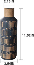 Rustic Ceramic Vase for Living Room Bedroom 11.02'' Antique Black Flower Vase for Bouquet Fake Plant Home Decor Office Table Shelf Fireplace Centerpieces Retro Vintage Classic Modern