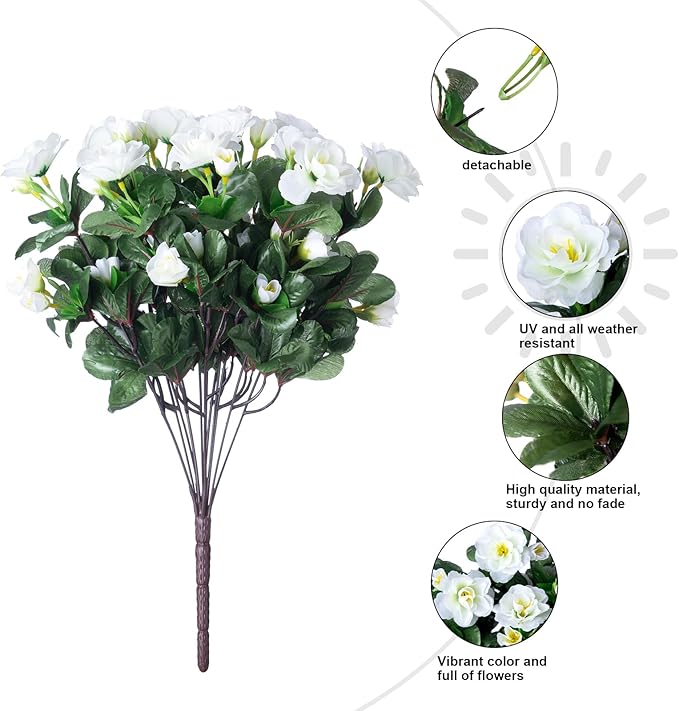 Ivydale Artificial Fake Flowers Plants for Outdoor Outside Fall Decor, Faux Silk White Camellia UV Resistant Realistic for Front Door Porch Patio Balcony Garden Yard Decoration, 3 Large Bundles