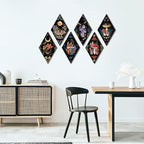 Sintuff 6 Pieces Halloween Gothic Wall Decor Boho Sun Moon Phases Wall Art Gothic Minimalist Stars Sun Hanging Wooden Home Decor Farmhouse Pediments for Gallery Living Bedroom Room(Mushroom)