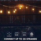LUXRITE 24FT LED Outdoor String Lights, Commercial Grade Waterproof, 12 Edison S14 Shatterproof Bulbs, IP65, Decorative Hanging for Patio, Backyard, Garden, Cafe, Balcony