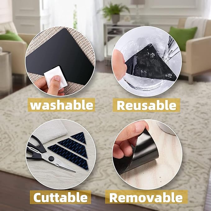 12 Pcs Rug Tape, Non-Slip Rug End Grippers Double-Sided Carpet Corner Tape, Gripper Pads, Non-Slip Carpet Stickers for Hardwood Floors and Tiles