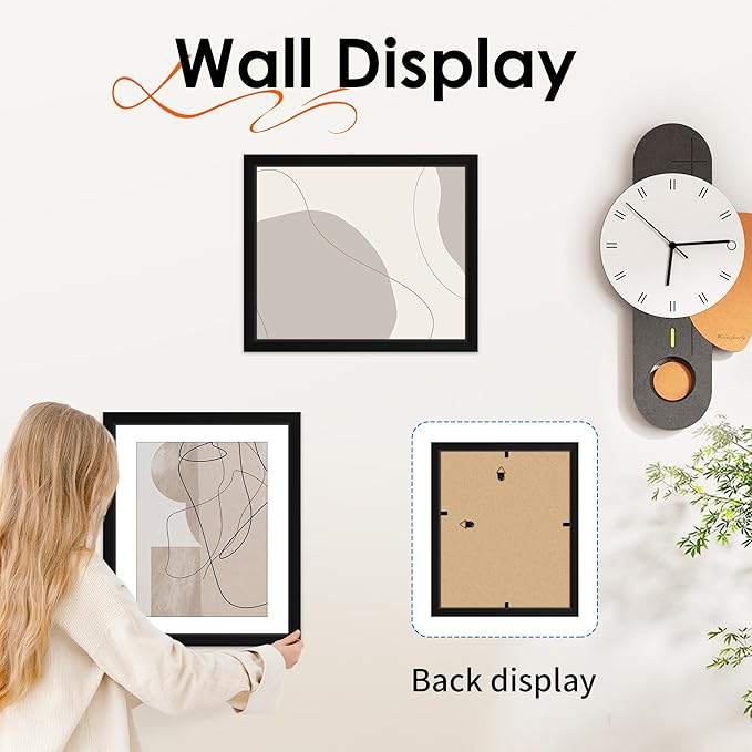 FIXSMITH 10x12 Picture Frame Set of 4, Photo Frame with HD Plexiglass, Display Pictures 7x9 with Mat or 10x12 Without Mat, Black Picture Frames Collage Wall Decor, Gallary Wall Frame