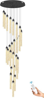 H150'' Modern Chandelier Modern Led Chandeliers Foyer Chandelier Stairs Large Chandelier Adjustable Black Chandeliers Pendant Lighting Fixture Hanging Ceiling Light