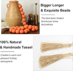 OMISHE 60" Long Extra Large Wood Bead Garland with 1.6" Diameter Wooden Beads and Tassels, Rustic Farmhouse Country Decorative Beads for Home Tiered Tray Decor, Orange