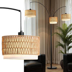 Rattan Floor Lamp for Living Room, 80 Inch Tall Boho Floor Lamp with Rotary Switch, 3 Lights Arc Lamp with Wicker Shade for Coastal,Bohemian,Tree Farmhouse Standing Lamp