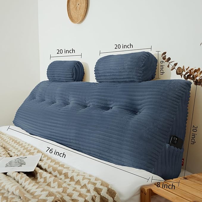 Headboard Wedge Pillow with 2 Pack Neck Roll Pillow Large Headboard Pillow King Wedge Pillow Headboard Soft and Supportive Bed Rest Reading Pillows for Sitting in Bed with Removable Cover