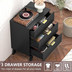 Fluted Dresser for Bedroom,3 Drawer Dresser for Closet,Storage Cabinet and Chest of Drawers with Gold Handle,TV Stand,Storage Organizer for Living Room,Hallway,Entryway,Black