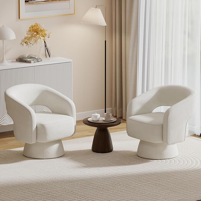 Bonzy Home Swivel Barrel Chair, Velvet Accent Armchair 360 Degree Swivel Club Chair for Living Room Bedroom Reception Room, 1 Pack, Beige