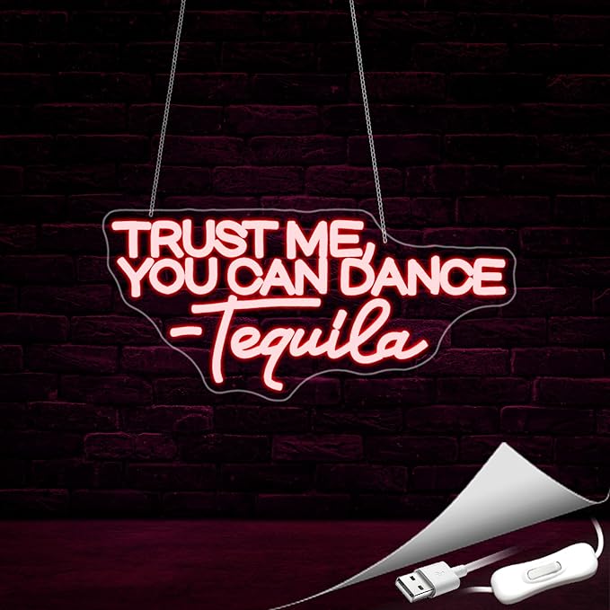 Neon Sign, Trust Me You Can Dance Neon Signs for Wall Decor Neon Red LED Signs Room Neon Light Up Signs Home Decor for Business Bedroom Club Party Bars Shop USB Operated