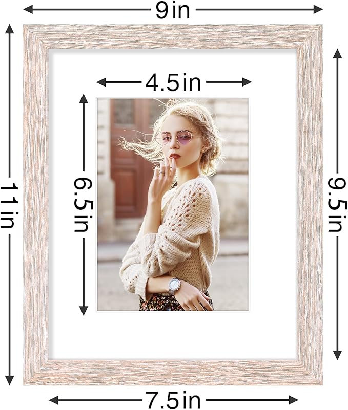 Vittanly 8x10 Picture Frames Set of 9, Shatter Resistant Plexiglass, Display 5x7 Pictures with Mat or 8x10 without Mat, Photo Frames for Wall or Tabletop, Engineered Wood, Rustic Pink