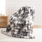 Cozy Faux Fur Throw Blanket for Bed Warm Fuzzy Throw Blanket, Soft Plush Thick Bubble Blankets for Bedroom and Living Room, Furry Luxury Blanket, 60 x 80,Tie-Dye Grey