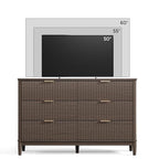 LINSY HOME Fluted Dresser for Bedroom with 6 Drawers, 54" Wide Mid Century Modern Dressers, Tall Boho Chest of Drawer, Large Wood Accent Storage Cabinet for Living Room, Curved Profile Design, Walnut