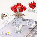 Glass Rose Flowers, Crystal Glass Figurines Rose Decorations for Home Gifts for Mom Wife Grandma, Crystal Flowers Collectible Ornament Mother's Day Thanksgiving Anniversary Birthday Gifts (Red Rose)
