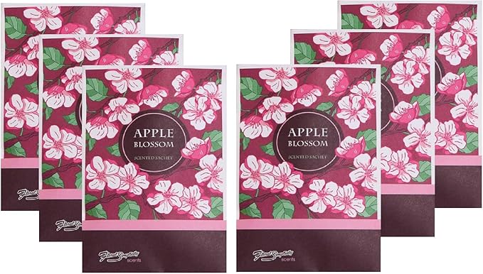 Floral Simplicity Apple Blossom Scented Sachets Pack of 6, Fall & Winter - Long-Lasting Scented Bags, Home Fragrance, Air Freshener & Deodorizer for Closet, Room, Drawer, or Cars, Made in The USA