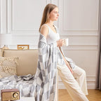 EMME Checkered Cotton Queen Size Bed Blanket, 80"x90", Lightweight Breathable Cooling All Season Gauze, Light Grey