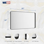 WEER Black Bathroom Mirror for Wall, 40X24 Inch Matte Black Mirror, Rectangular Black Metal Framed Vanity Mirror with Tempered Glass, Rounded Corner, Anti-Rust (Horizontal/Vertical)