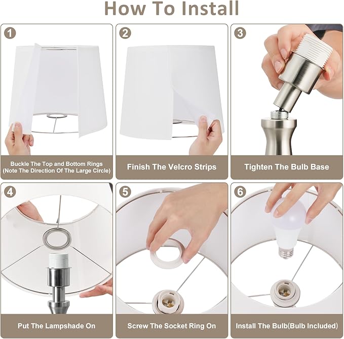 Seealle Modern Table Lamps Set of 2 - Touch Bedside Lamp for Nightstand with USB C+A,3-Way Dimmable Silver Nightstand Lamps for Living Room Bedroom End Table with White Shade(Bulb Included)