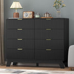 Fluted Dresser for Bedroom,8 Drawer Dresser for Closet,Storage Cabinet and Chest of Drawers with Gold Handle,TV Stand,Storage Organizer for Living Room,Hallway,Entryway,Black