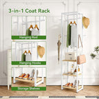 IBUYKE Coat Rack with Shelves, Freestanding Hall Tree with 3 Shelves and 8 Hooks, Industrial Clothes Stand for Entryway, Hallway, Bedroom, Natural UTMJ088R