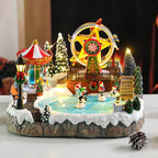 Bdor Christmas Village Lighted Decoration with Carousel, Ferris Wheel, Skaters | 11.4 x 10.4 x 7.7 Inches Animated Holiday Scene with Music & LED Lights for Indoor Home Décor