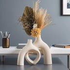 Snuggle Hollow Ceramic Decorative Vase, Modern Minimalist Nordic Boho Ins Style Vases for Home Decor Living Room Shelf Entryway Coffee Table or Console Décor (Matte Milky White)