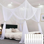 VISATOR Mosquito Net Bed Canopy, 4 Corner Post Canopy Bed Curtains with 4 Hanging Hooks, 30ft Tether and 4 Tassel Hanging Pendants for Full/Queen/King Size
