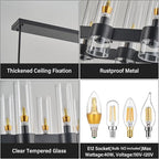 Black Kitchen Island Lighting- 16-Light Linear Chandelier, Adjustable 54'' Modern Farmhouse Rectangle Pendant Light Fixtures, Dining Room, Bedroom
