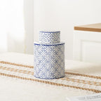Ceramic Decorative Jars with Lid, Blue and White Ginger Jar for Home Decor, Cylindrical Vase Decor, 7.7x5.4 Inch, Blue Line