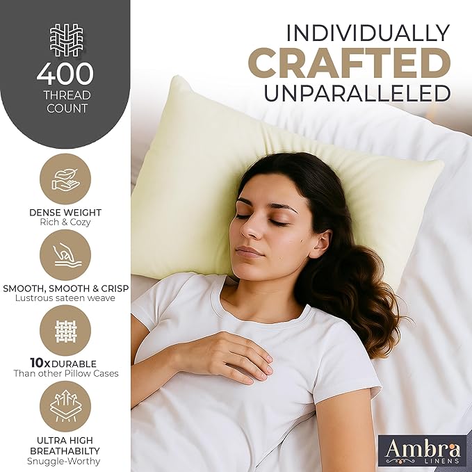 Ultra Soft Pillow Protectors 400TC Set of 2 Breathable Pillow Covers 100% Protection Against Stains, Dust & Dirt - Machine Washable