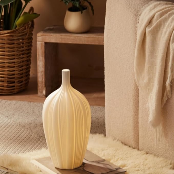 RONDURE 13.9" Modern Ceramic Table Lamp, Modern Bedside Lamps for Bedroom, Living Room and Nightstand, White Translucent Ceramic Shade, Warm Ambient Lighting, Home Decor