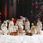 Nativity Set 8.3 Inch 11 PCS Large Christmas Village Nativity Scene Indoor Collectible Bulidings Nativity Sets & Figures Vintage Xmas Holiday Decorations Displays for Room Desktop Decor