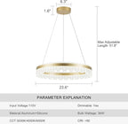 MADEM Modern Gold Led Pendant Light,36W Dimmable LED Chandelier Lighting Fixture, 1 Ring Circular Hanging Led Pendant Lighting for Living Room Dining Room Kitchen Island Foyer Office