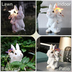 Solar Garden Statues Rabbit with Solar Lights,Mother&Baby Bunny Figurine with Butterfly Changing Lights for Yard Art Garden&Patio Decor,Unique Easter&Birthday Gifts for Women Mom Grandma