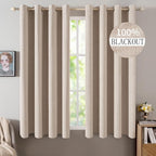MIULEE Linen Textured Curtains for Bedroom Solid 100% Blackout Thermal Insulated Natural Beige Grommet Room Darkening Curtains & Drapes Luxury Decor for Living Room Nursery 52 x 63 Inch (2 Panels)