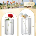 16 Pack Ribbed Glass Cylinder Vases 5.5, 6 Inch Tall Clear Flower Vase Hurricane Floating Candle Holder for Table Centerpiece Wedding Home Decor