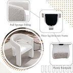 White Boucle Dining Chairs Set of 6, Modern Barrel Dining Room Chairs Upholstered Faux Fur Accent Chair with Arms and Round Back for Living Room Kitchen Armchair No Assembly Needed