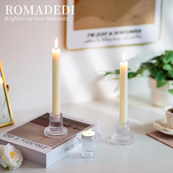 Romadedi Glass Candle Holder for Candlestick - 10Pcs Clear Tapered Wedding Decor Table Centrepiece for Candle Sticks Christmas Party Living Room Dinner Advent Decoration