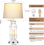 28" Vintage Table Lamps with USB C+A Ports & Outlet, Industrial Farmhouse Table Lamp for Living Room, Rustic Mid Century Modern Bedside Lamps with Nightlight & Beige Fabric Lampshade, Oil-Rubbed White