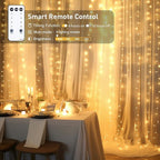JMEXSUSS 900 LED Outdoor Christmas Curtain Lights, 9.5x29.5ft Christmas Lights Plug in with Remote, Twinkle Hanging String Light for Bedroom Wall Wedding Backdrop Window Gazebo Decor, Warm White